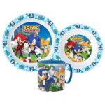 Sonic: 3 részes mikrózható műanyag étkészlet szett bögrével