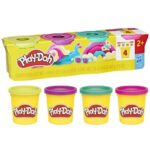 Play-Doh 4 tégelyes gyurma - vibráló színek (lime, lila, türkiz, rózsaszín)