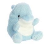 Clicks, a tenyérnyi, ülő, kék színű plüss bébi delfin, 13 cm (Aurora, Palm Pals)
