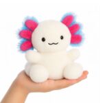 Jax, a tenyérnyi, ülő, rózsaszín-kék kopoltyús, fehér plüss axolotl, 13 cm (Aurora, Palm Pals)