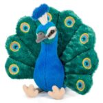 Élethű, ülő plüss páva széttárt tollakkal, 23 cm (Semo, Premium Edition)