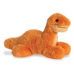 Narancssárga, fekvő plüss brontosaurus kölyök dinoszaurusz, 20 cm (Aurora, Mini Flopsies)