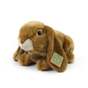 Élethű fekvő, barna plüss nyuszi hosszú fülekkel, 25 cm (Rappa)