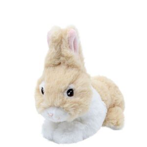 Fekvő, világosbarna-fehér színű plüss nyuszi, 18 cm (Keel Toys, Keeleco)