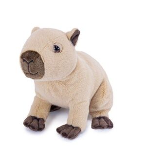 Élethű, ülő, bézs színű plüss capybara vízidisznó kölyök, 25 cm