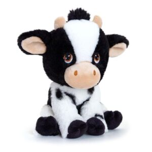 Ülő, fekete-fehér plüss boci, 18 cm (Keel Toys, Keeleco)