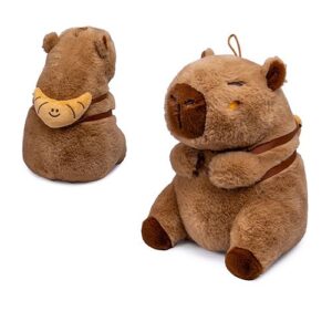 Átölelhető, ülő plüss capybara vízidisznó croissant hátizsákkal, 35 cm