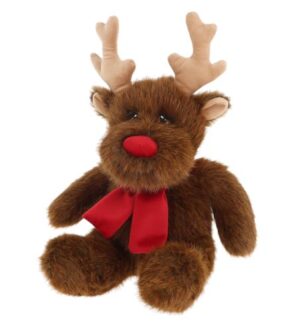 Ülő, karácsonyi plüss rénszarvas vörös sállal, 20 cm (Keel Toys, Keeleco)